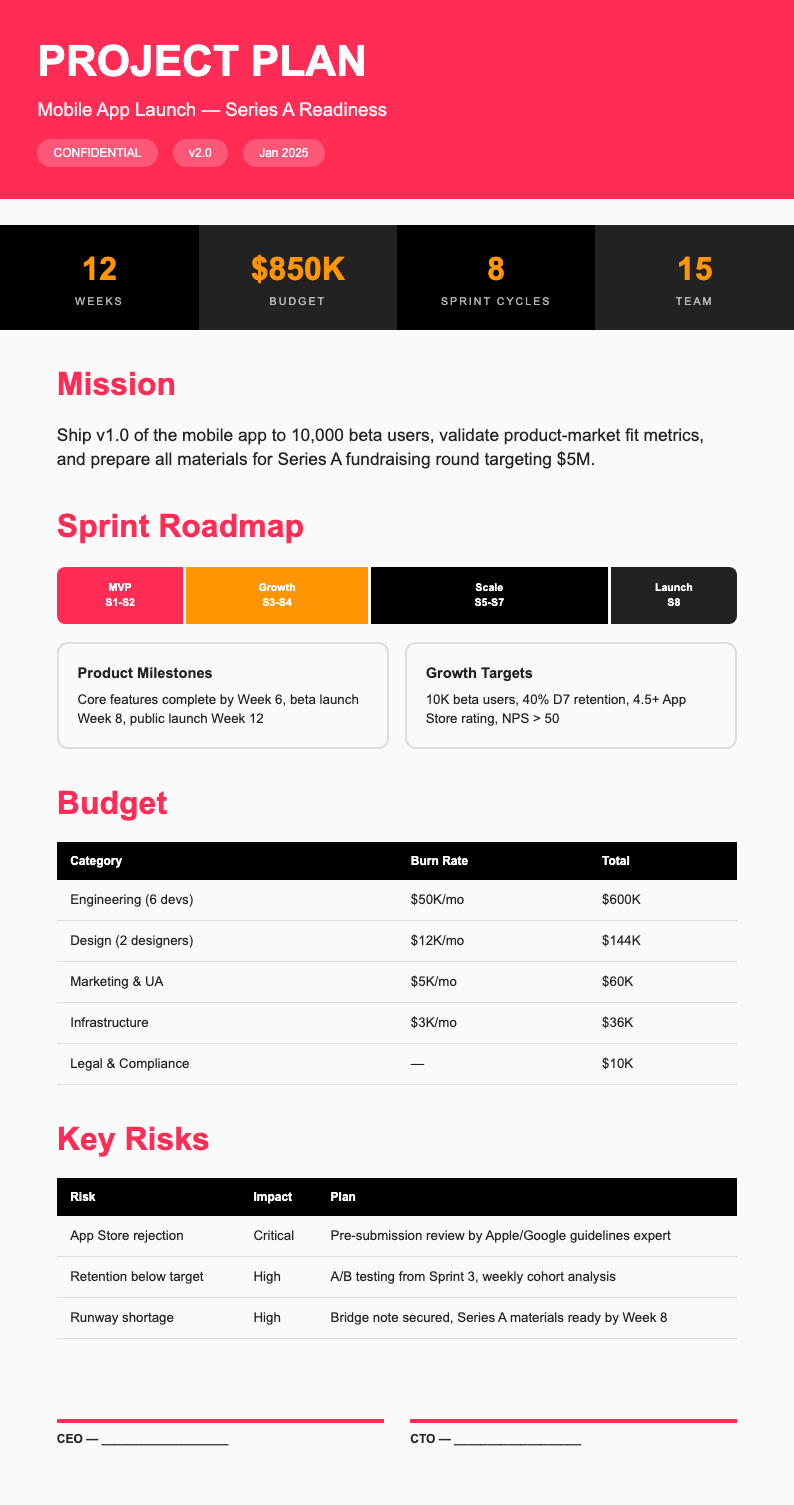 Startup pitch deck project plan